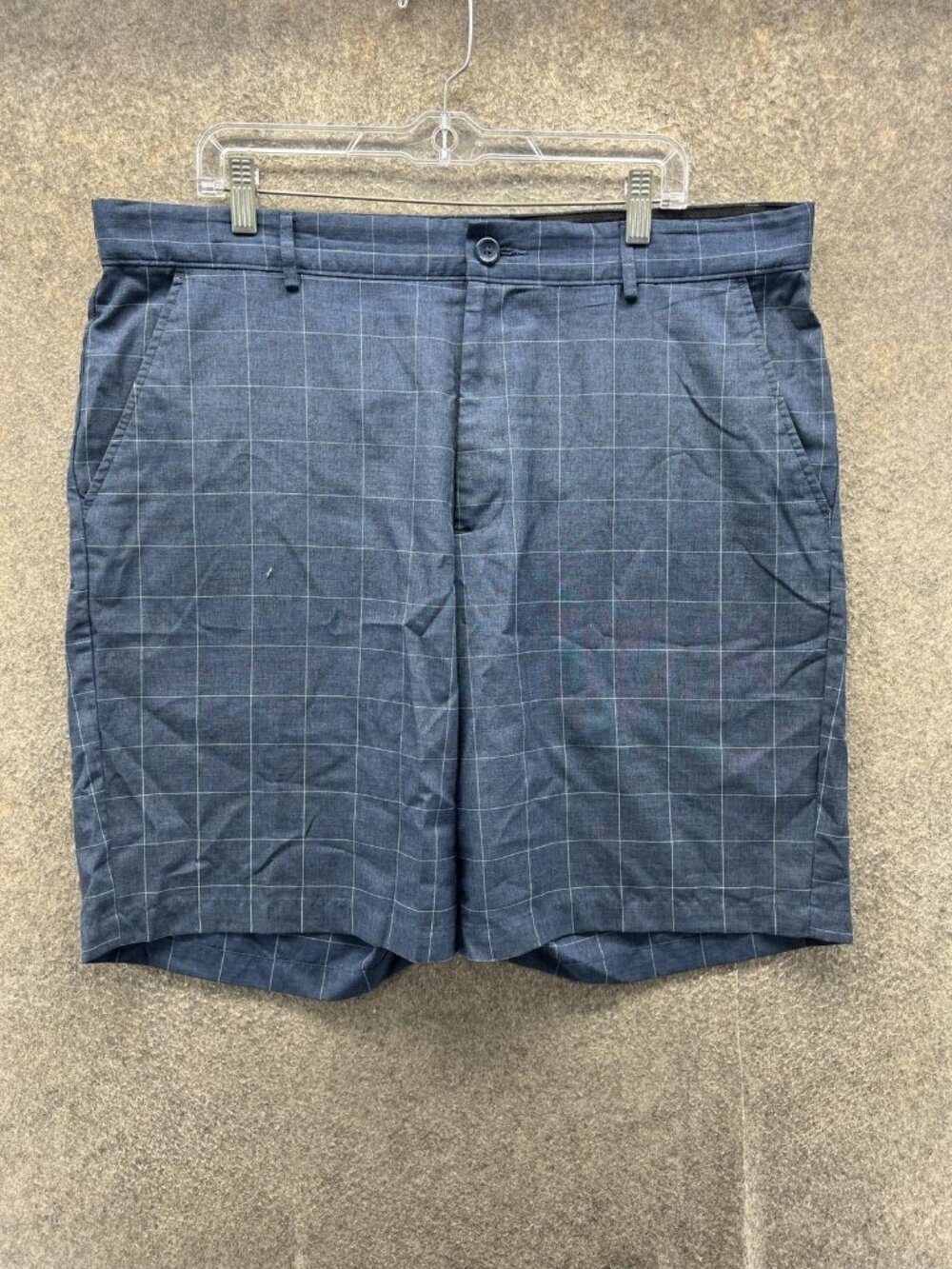 Greg Norman For Tasso Elba Shorts Mens 38 Blue Plaid Chino Flat Front Casual
